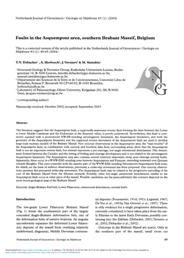 Faults in the Asquempont Area, Southern Brabant Massif, Belgium
