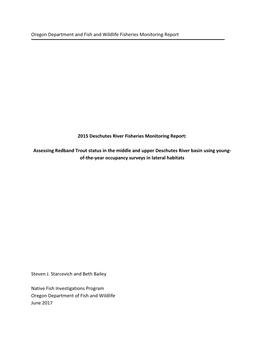 2015 Deschutes River Fisheries Monitoring Report