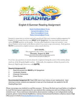 English 8 Summer Reading Assignment