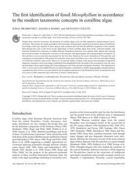 The First Identification of Fossil Mesophyllum in Accordance to the Modern Taxonomic Concepts in Coralline Algae