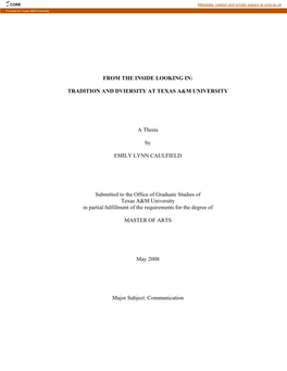 TRADITION and DVIERSITY at TEXAS A&M UNIVERSITY a Thesis
