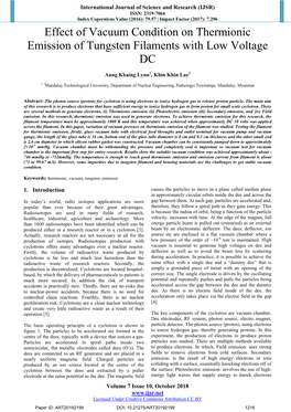 Effect of Vacuum Condition on Thermionic Emission of Tungsten Filaments with Low Voltage DC