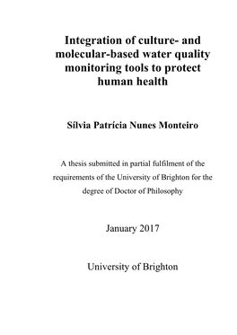 Integration of Culture- and Molecular-Based Water Quality Monitoring Tools to Protect Human Health Title Page