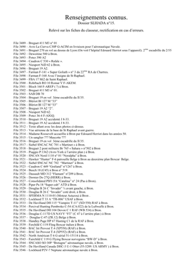 Renseignements Connus. Dossier SLHADA N°15