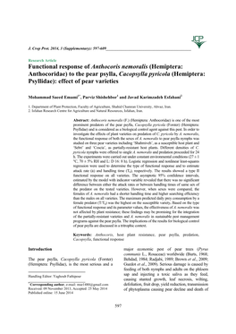 To the Pear Psylla, Cacopsylla Pyricola (Hemiptera: Psyllidae): Effect of Pear Varieties