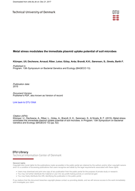 Metal Stress Modulates the Immediate Plasmid Uptake Potential of Soil Microbes