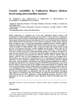 Genetic Variability in Valdarnese Bianca Chicken Breed Using Microsatellite Markers