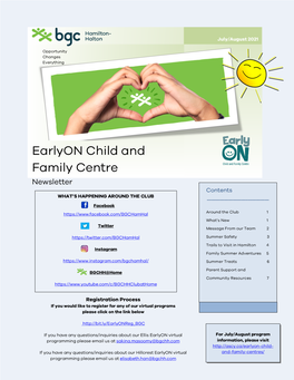Earlyon Child and Family Centre Newsletter Contents