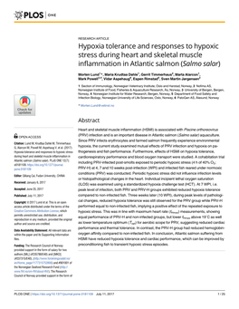 Hypoxia Tolerance and Responses to Hypoxic Stress During Heart and Skeletal Muscle Inflammation in Atlantic Salmon (Salmo Salar)