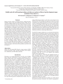 Soluble and Cell Wall Bound Peroxidase Activities Are Markers of Flower Bud Development Stages in Lemon (Citrus Limon L.) M.F