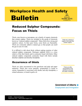 Reduced Sulphur Compounds: Focus on Thiols (CH060)