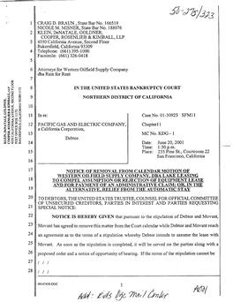 Notice of Removal from Calendar Motion of Western Oilfield Supply