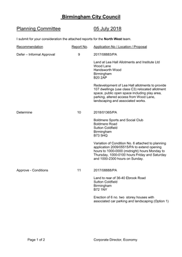 Birmingham City Council Planning Committee 05 July 2018