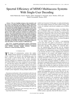 Spectral Efficiency of MIMO Multiaccess Systems with Single-User Decoding Ashok Mantravadi, Student Member, IEEE, Venugopal V