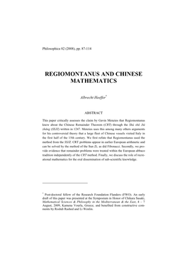 Regiomontanus and Chinese Mathematics