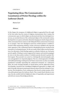 The Communicative Constitution of Pietist Theology Within the Lutheran Church