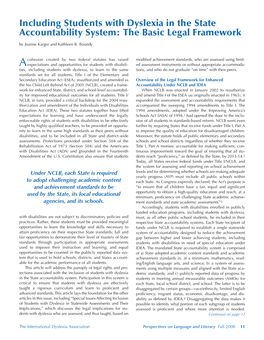 Including Students with Dyslexia in the State Accountability System: the Basic Legal Framework by Joanne Karger and Kathleen B