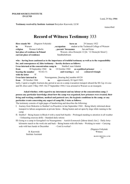 Record of Witness Testimony 333