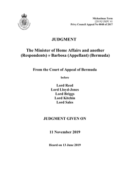 The Minister of Home Affairs and Another (Respondents) V Barbosa (Appellant) (Bermuda)