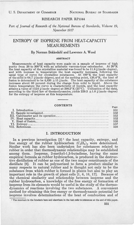 Entropy of Isoprene from Heat-Capacity Measurements