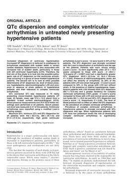 Qtc Dispersion and Complex Ventricular Arrhythmias in Untreated Newly Presenting Hypertensive Patients