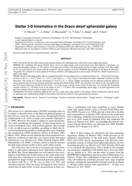 Stellar 3-D Kinematics in the Draco Dwarf Spheroidal Galaxy D