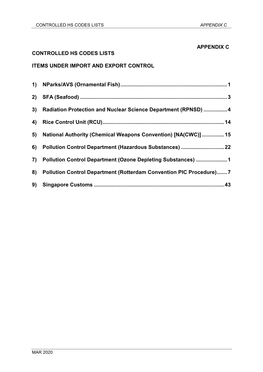 Appendix C Controlled Hs Codes Lists Items Under