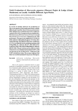 Yield Evaluation of Macrocybe Gigantea (Massee) Pegler & Lodge