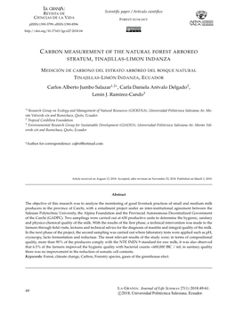 Carbon Measurement of the Natural Forest Arboreo Stratum, Tinajillas-Limon Indanza