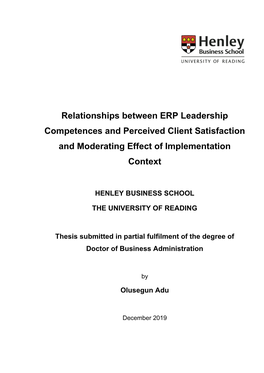 Relationships Between ERP Leadership Competences and Perceived Client Satisfaction and Moderating Effect of Implementation Context