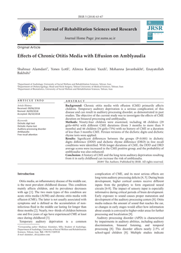 Effects of Chronic Otitis Media with Effusion on Amblyaudia Journal of Rehabilitation Sciences and Research