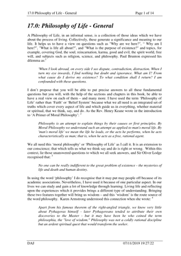 Philosophy of Life - General Page 1 of 14