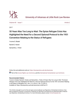 The Syrian Refugee Crisis Has Highlighted the Need for a Second Optional Protocol to the 1951 Convention Relating to the Status of Refugees