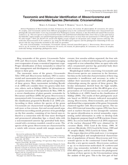Taxonomic and Molecular Identification of Mesocriconema and Criconemoides Species (Nematoda: Criconematidae)