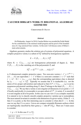 Caucher Birkar's Work in Birational Algebraic Geometry