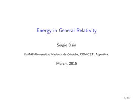 Lecture: Energy in General Relativity