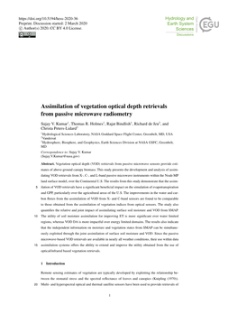 Assimilation of Vegetation Optical Depth Retrievals from Passive Microwave Radiometry