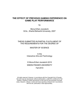 The Effect of Previous Gaming Experience on Game Play Performance