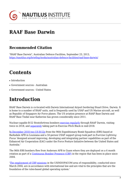 RAAF Base Darwin Contents Introduction