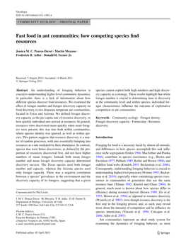 Fast Food in Ant Communities: How Competing Species Wnd Resources
