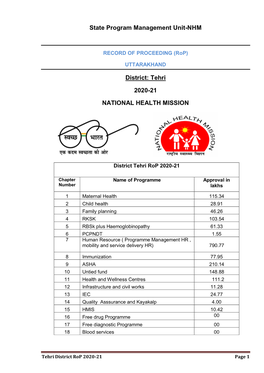 State Program Management Unit-NHM District: Tehri 2020-21