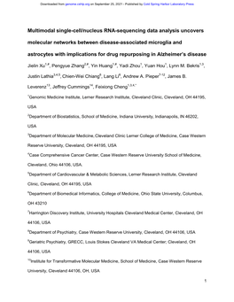 Multimodal Single-Cell/Nucleus RNA Sequencing Data Analysis Uncovers Molecular Networks Between Disease-Associated Microglia