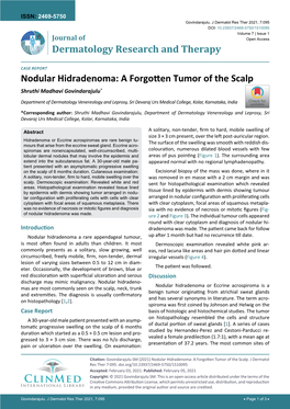 Nodular Hidradenoma: a Forgotten Tumor of the Scalp Shruthi Madhavi Govindarajulu*