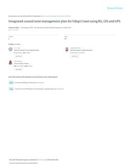 Integrated Coastal Zone Management Plan for Udupi Coast Using RS, GIS and GPS