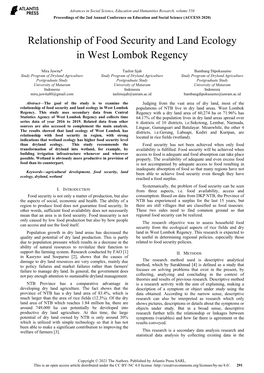 Relationship of Food Security and Land Ecology in West Lombok Regency