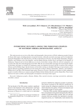 Interethnic Dynamics Among the Indigenous Peoples of Southern Siberia (Demographic Aspect)*