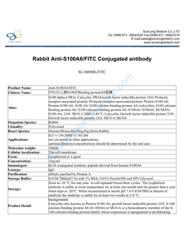 Rabbit Anti-S100A6/FITC Conjugated Antibody-SL10098R-FITC