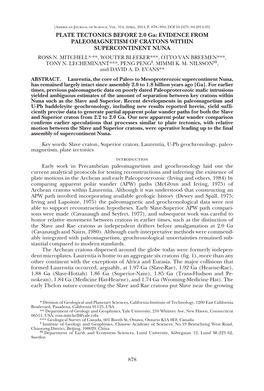 PLATE TECTONICS BEFORE 2.0 Ga: EVIDENCE from PALEOMAGNETISM of CRATONS WITHIN SUPERCONTINENT NUNA ROSS N