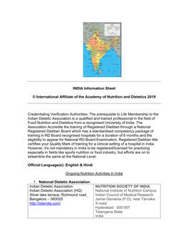 INDIA Information Sheet