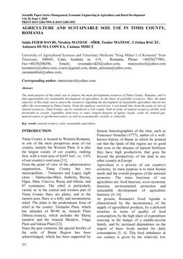 Agriculture and Sustainable Soil Use in Timiş County, Romania